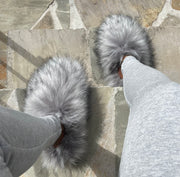 Grey Fluffy Slides