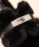Cashmere Kiss Slides in Black - silver hardware close-up